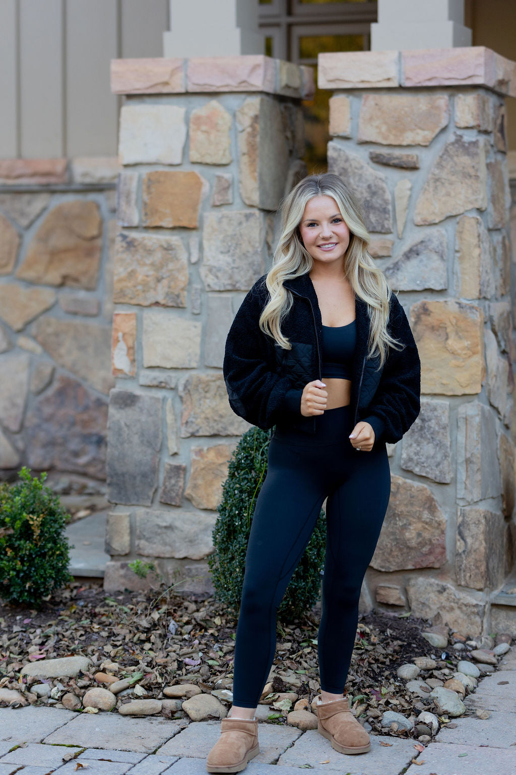 Black Sherpa Cropped Zip Jacket