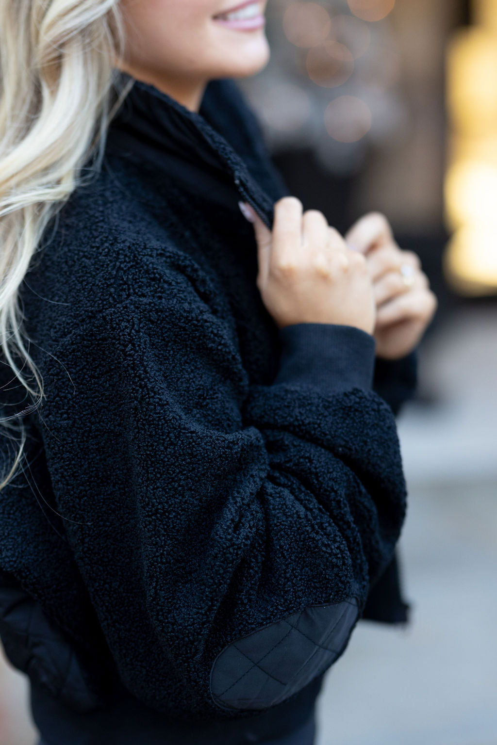 Black Sherpa Cropped Zip Jacket